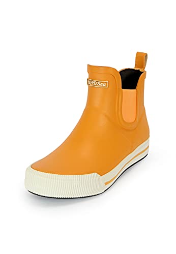MADSea Unisex Gummistiefelette Short Story | Regenstiefel Gummistiefel Gartenschuhe Wasserdicht Segelstiefel | Kurzer Schaft Knöchelhoch, Gelb/Weiß, 38 EU von MADSea