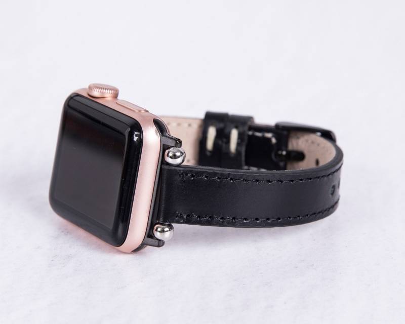 Uhrenarmband Aus Schwarzem Leder - Skinny Apple Und Fitbit Watch All Series Echtes Premium von MADUEMNEWYORK