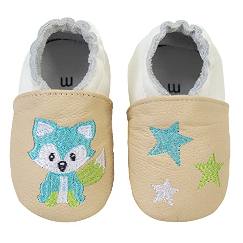 Baby Weicher Leder Lauflernschuhe Junge Mädchen Krabbelschuhe Kleinkind Babyhausschuhe Rutschfesten Wildledersohlen, 0-6 Monate, Fox Sx von MAECKI