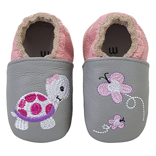 Baby Weicher Leder Lauflernschuhe Junge Mädchen Krabbelschuhe Kleinkind Babyhausschuhe Rutschfesten Wildledersohlen, 0-6 Monate, Tortoise Fs von MAECKI