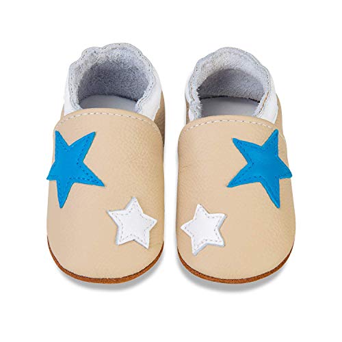 Baby Weicher Leder Lauflernschuhe Junge Mädchen Krabbelschuhe Kleinkind Babyhausschuhe Rutschfesten Wildledersohlen, 12-18 Monate, Star Ls von MAECKI