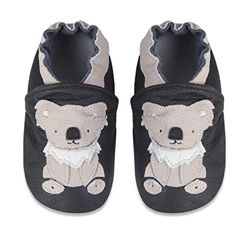 Baby Weicher Leder Lauflernschuhe Junge Mädchen Krabbelschuhe Kleinkind Babyhausschuhe Rutschfesten Wildledersohlen, 6-12 Monate, Koala Hs von MAECKI