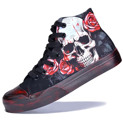 MAEGTS Gothische Schädel-Schuhe für Frauen Modische Sneaker Handbemalte Graffiti-Schuhe für Männer Punk-Cosplay Hip-Hop Freizeit pazierschuhe für Jugendliche von MAEGTS