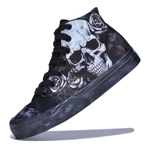 MAEGTS Gothische Schädel-Schuhe für Frauen Modische Sneaker Handbemalte Graffiti-Schuhe für Männer Punk-Cosplay Hip-Hop Freizeit pazierschuhe für Jugendliche von MAEGTS