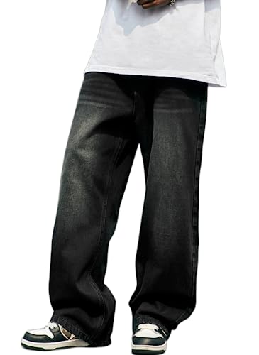 Herren-Jeans, Y2K, Skater, Vintage, einfarbig, lässig, weites Bein, lockere Passform, Denim, Hip-Hop-Jeans, #2-grau, Klein von MAEHARRT