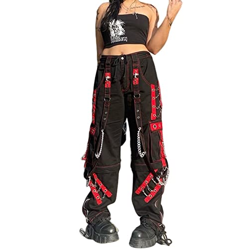 Y2k Damen-Hose, Gothic, Punk, Emo, Baggy, Glockenhose, Y2k, weites Bein, Harajuku, Grunge-Hose, Hip-Hop-Kleidung, Schwarz-g, Groß von MAEHARRT