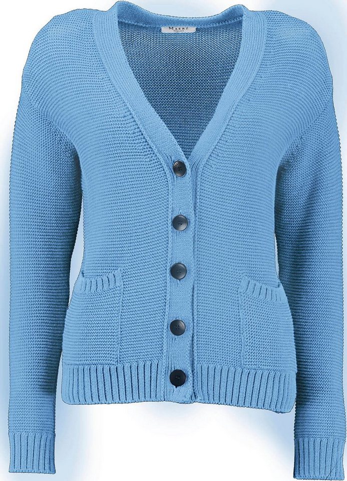 MAERZ Muenchen Strickjacke MAERZ Strickjacke blau im Soft-Cotton Linksstrick von MAERZ Muenchen