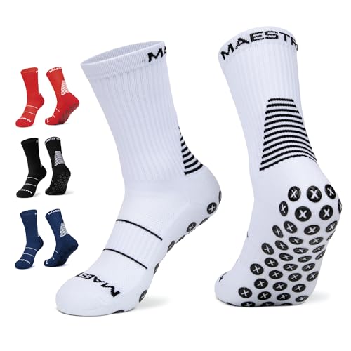 MAESTRO SPORTSWEAR Gsk-cw Maestro Grip Anti-Fußball-, Basketball-, Hockey-, Fußball-Socken-, rutschfeste Socken für Herren, weiß, M von MAESTRO SPORTSWEAR