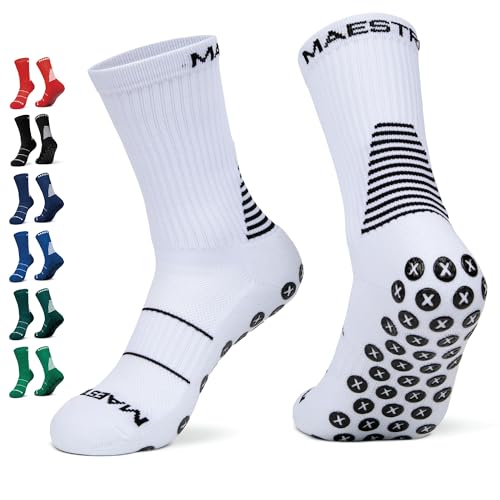 Maestro Grip Socken - Anti-Rutsch-Socken für Damen und Herren - Fußball, Fußball, Basketball, Hockey rutschfeste Socken, Weiss/opulenter Garten, Small von MAESTRO SPORTSWEAR