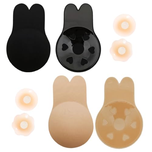 MAEXUS® Klebe Push Up Pads, 2 Stück Rückenfrei Trägerloser BH mit Nippelpads, Hasenohren BH Push up, Wiederverwendbarer Sticky Bra Selbstklebender BH für Abendkleider Tiefe Ausschnitte E-F, 13cm von MAEXUS