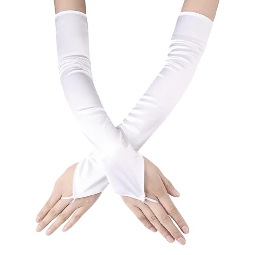 MAEXUS® Lange Handschuhe Damen, 2 Stück Fingerlose Handschuhe Damen, Kostüm-Handschuhe für Erwachsene, WeißE Handschuhe Weisse Handschuhe Lange Satin für Hochzeitskleid von MAEXUS