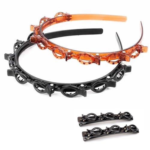 MAEXUS 2 Stück Haarreifen mit Klammern,geflochtene Haarspangen,Haar-Twister Clip,Aushöhlendes Twist Zopf Stirnband,Gezahntes Stirnband-Strickwerkzeug,mit 2 geflochtenen Haarnadeln geliefert,2 Farben von MAEXUS