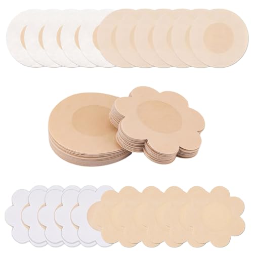 MAEXUS 50 Paare Nipplecovers,Nippelpads,Unsichtbare Nippelabdeckung,Brustwarzenaufkleber Einweg,Ultradünn und atmungsaktiv,Selbstklebend Nippelaufkleber,rund und pflaumenförmig,für Frauen und Mädchen von MAEXUS