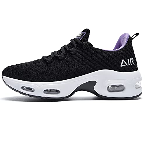 MAFEKE Damen Air Athletic Laufschuhe Mode Tennis Atmungsaktiv Leicht Walking Sneakers, Schwarzviolett 4, 36 EU von MAFEKE