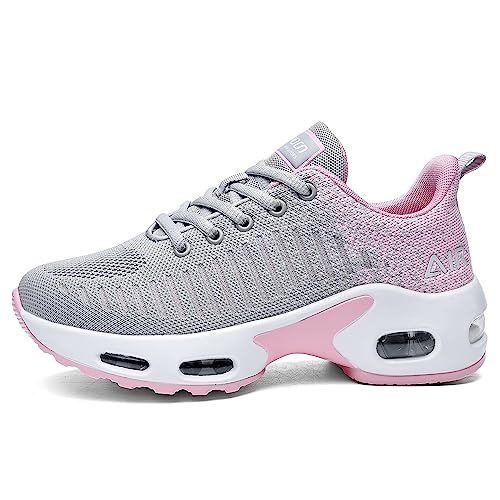 MAFEKE Frauen Air Athletic Laufschuhe Mode Tennis Atmungsaktive Leichte Walking Sneakers, Grau/Rosa, 37.5 EU von MAFEKE