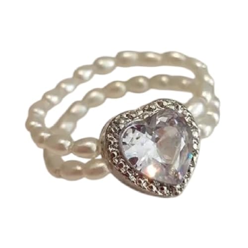 MAFKIATAMY 2025 Koreanische Mode Perle Doppel Ringe für Frauen in Form eines Herzens Hochzeit Herr des Schmucks Süßes Geschenk Schmuck mit Ihnen Zubehör Trendy Best For Gift Größenverstellbar von MAFKIATAMY