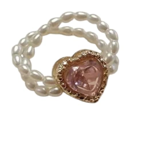 MAFKIATAMY 2025 Koreanische Mode Perle Doppel Ringe für Frauen in Form eines Herzens Hochzeit Herr des Schmucks Süßes Geschenk Schmuck mit Ihnen Zubehör Trendy Best For Gift Größenverstellbar von MAFKIATAMY