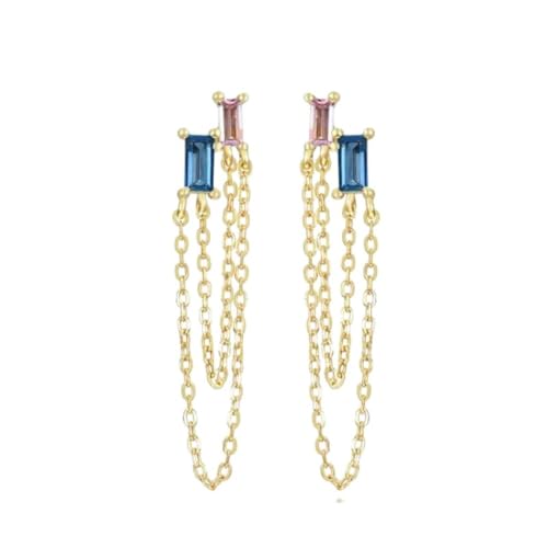 Unisex-Ohrstecker aus 925er-Sterlingsilber mit geometrischen Zirkonia-Steinen mit Quaste für Damen, exquisite Luxus-Schmuckanhänger, Mode-Accessoires, kreatives Geschenk und Männer von MAFKIATAMY