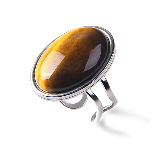 Natursteinring Silber Aventurin Ring Großer Cabochon Offener Ring Verstellbarer Herren- Und Damen Sexschmuck,1 Tigerauge von MAFLEN