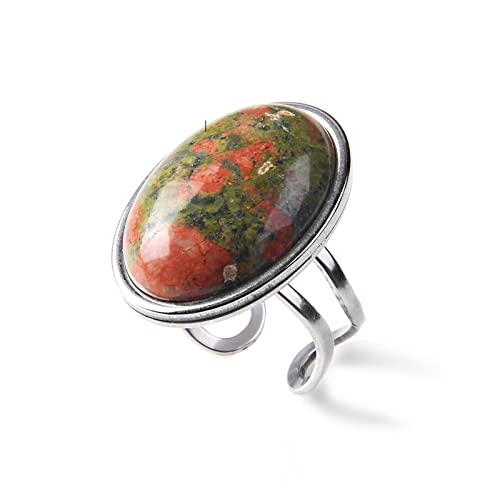 Natursteinring Silber Aventurin Ring Großer Cabochon Offener Ring Verstellbarer Herren- Und Damen Sexschmuck,2 Unakit von MAFLEN