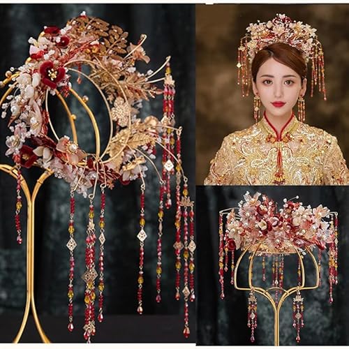 Chinesische Braut Kopfschmuck Tranditional Hochzeit Krone Haar Kamm Haarnadeln Set Bräute Costoume Xiuhe Haar Zubehör 063 von MAFSMJP