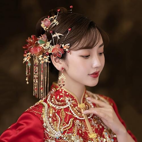 Chinesische Braut Kopfschmuck Tranditional Hochzeit Krone Haar Kamm Haarnadeln Set Bräute Costoume Xiuhe Haar Zubehör 079 von MAFSMJP