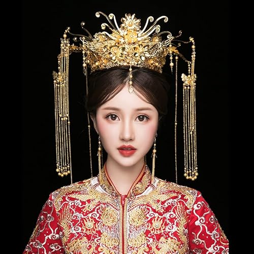 Chinesische Braut Kopfschmuck Tranditional Hochzeit Krone Haar Kamm Haarnadeln Set Bräute Costoume Xiuhe Haar Zubehör 082 von MAFSMJP