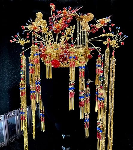 Chinesische Braut Kopfschmuck Tranditional Hochzeit Krone Haar Kamm Haarnadeln Set Bräute Costoume Xiuhe Haar Zubehör 090 von MAFSMJP
