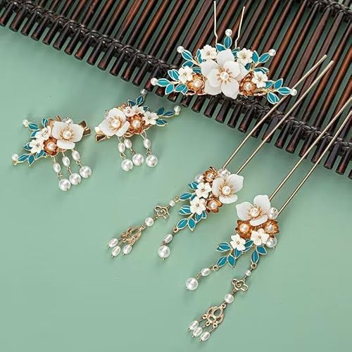 Damen-Haarkrone und Haarnadel, Metall, Blau, 5-teiliges Set, Hanfu Haar-Accessoires, 5-teiliges Set von MAFSMJP