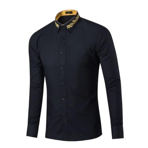 Gold Stickerei Herren Hemden Langarm Hochzeit Bräutigam Rotes Hemd Männer Casual Button Up Herren Social Shirt Black S von MAFSMJP