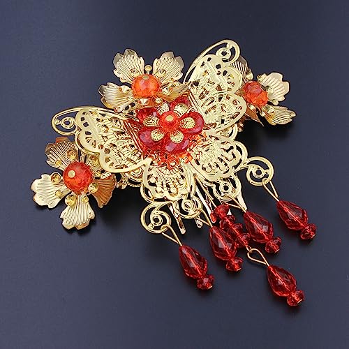 Hanfu Haarschmuck, Vintage-Stil, roter chinesischer Knoten, Hochzeits-Haarnadel, Brautschmuck, Retro-Stil, Kopfbedeckung, 1 Stück von MAFSMJP