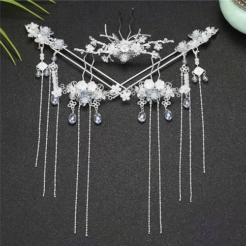 Silber Farbe Hanfu Kopfschmuck Ethnischen Stil Haarnadel Blume Quaste Fringe Kamm Haar Zubehör Für Frauen 032 von MAFSMJP