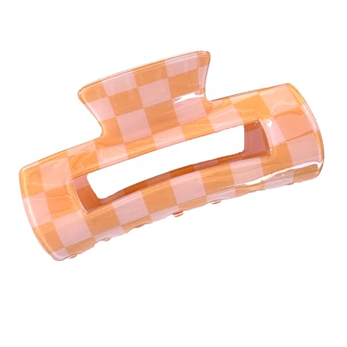 Modische Karo Haarspange aus Acryl, Mittlere Größe - Perfekte für Frauen und Mädchen (Orange) von MAGAM-Stoffe