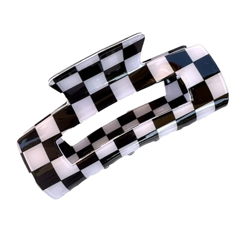 Modische Karo Haarspange aus Acryl, Mittlere Größe - Perfekte für Frauen und Mädchen (Schwarz) von MAGAM-Stoffe
