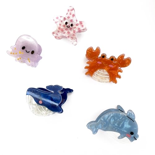 Modische Meerestiere Mini 5x Haarspange aus Acryl, kleine Größe - Perfekt für Kinder, Jungs und Mädchen (Meerestiere) von MAGAM-Stoffe