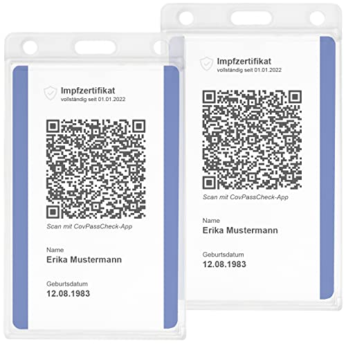 2X Impfkartenhülle aus Hart-PVC im Hochformat - Schutzhülle für neuen Impfnachweis im Kartenformat (54 x 85 mm) - Platz für Personalausweis - mit Langloch für Band von MAGATI