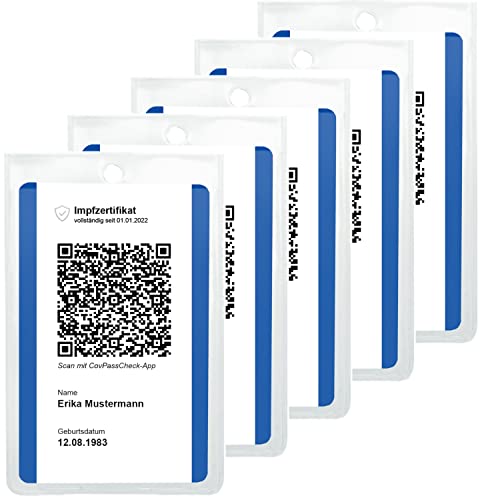 5X Impfkartenhülle - Schutzhülle für neuen Impfnachweis, Digitale Impfbescheinigung im Kartenformat (54 x 85 mm) - Platz für Personalausweis - mit Stanzung für Band - Made IN Germany von MAGATI