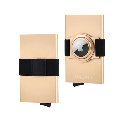 MAGATI AluGuard RFID Kartenetui mit AirTag Halterung - Slim Wallet Aluminium mit RFID-Schutz - Kompaktes Kartenhalter für Herren & Damen für bis zu 7 Karten, AirTag und Geldscheine - Gold von MAGATI