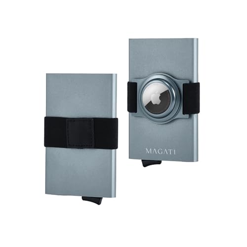 MAGATI AluGuard RFID Kartenetui mit AirTag Halterung - Slim Wallet Aluminium mit RFID-Schutz - Kompaktes Kartenhalter für Herren & Damen für bis zu 7 Karten, AirTag und Geldscheine - Grau von MAGATI