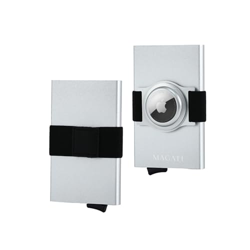 MAGATI AluGuard RFID Kartenetui mit AirTag Halterung - Slim Wallet Aluminium mit RFID-Schutz - Kompaktes Kartenhalter für Herren & Damen für bis zu 7 Karten, AirTag und Geldscheine - Silber von MAGATI