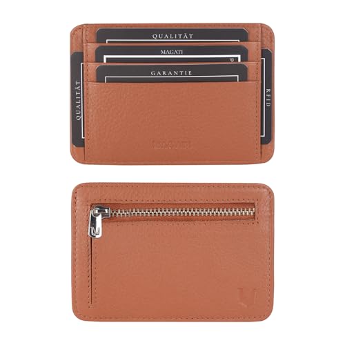 MAGATI CarWally MiniWallet mit Münzfach, RFID-Schutz - Mini Geldbörse Herren & Damen klein - Kartenetui - Kartenhalter Einkaufswagenchip-Fach Portemonnaie - Geldbeutel - Braun von MAGATI