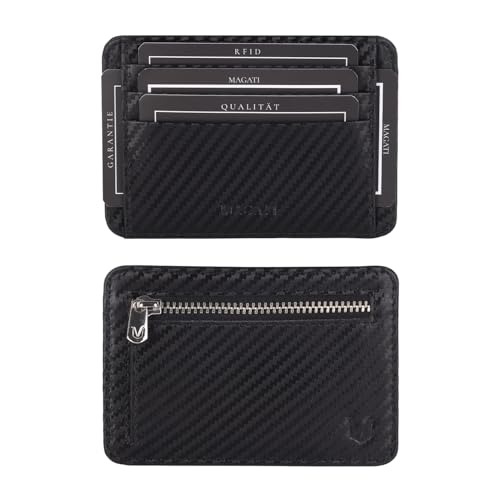 MAGATI CarWally MiniWallet mit Münzfach, RFID-Schutz - Mini Geldbörse Herren & Damen klein - Kartenetui - Kartenhalter Einkaufswagenchip-Fach Portemonnaie - Geldbeutel - Carbon von MAGATI