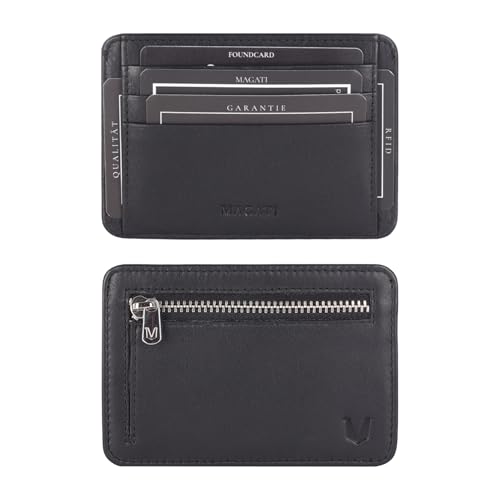 MAGATI CarWally MiniWallet mit Münzfach, RFID-Schutz - Mini Geldbörse Herren & Damen klein - Kartenetui - Kartenhalter Einkaufswagenchip-Fach Portemonnaie - Geldbeutel - Schwarz von MAGATI