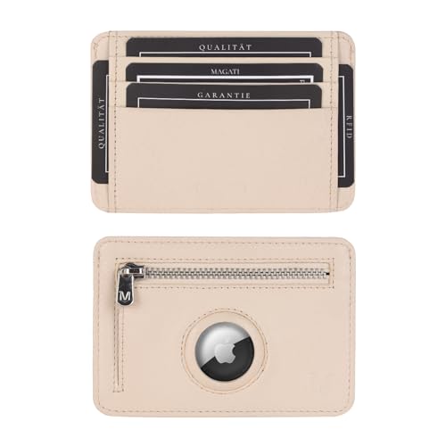 MAGATI CarWally MiniWallet mit Münzfach, RFID-Schutz - Mini Geldbörse Herren & Damen klein -mit AirTag-Fach- Kartenetui - Kartenhalter Einkaufswagenchip-Fach Portemonnaie - Geldbeutel - Beige von MAGATI