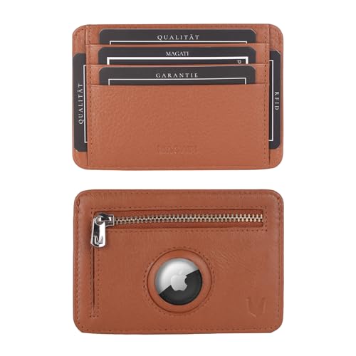 MAGATI CarWally MiniWallet mit Münzfach, RFID-Schutz - Mini Geldbörse Herren & Damen klein -mit AirTag-Fach- Kartenetui - Kartenhalter Einkaufswagenchip-Fach Portemonnaie - Geldbeutel - Braun von MAGATI