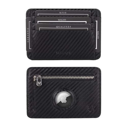 MAGATI CarWally MiniWallet mit Münzfach, RFID-Schutz - Mini Geldbörse Herren & Damen klein -mit AirTag-Fach- Kartenetui - Kartenhalter Einkaufswagenchip-Fach Portemonnaie - Geldbeutel - Carbon von MAGATI
