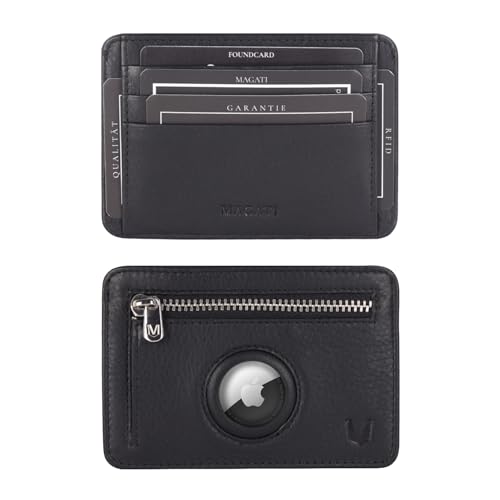 MAGATI CarWally MiniWallet mit Münzfach, RFID-Schutz - Mini Geldbörse Herren & Damen klein -mit AirTag-Fach- Kartenetui - Kartenhalter Einkaufswagenchip-Fach Portemonnaie - Geldbeutel - Schwarz von MAGATI