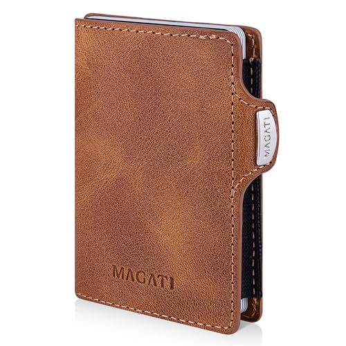 MAGATI Mini Wallet Caesar One aus Echtleder - Bis zu 14 Karten, Geldscheinfach, perfektes Portemonnaie, Kleiner Geldbeutel, Geldbörse für Herren mit Kartenetui, Vintage Braun von MAGATI