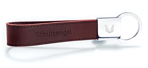 Schlüsselanhänger Leder mit Gravur Schutzengel - Schlüsselring mit Mechanismus zum Einhaken - zum Geburtstag oder Jahrestag (Weinrot Echtleder) von MAGATI