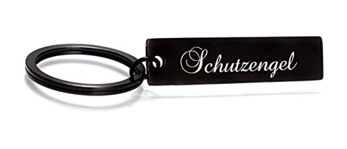 Schlüsselanhänger mit Gravur Schutzengel - Schlüsselband, Glücksbringer und Gastgeschenk für Schlüsselringe, Frauen und Männer zum Muttertag, Vatertag, Geburtstag oder Jhrestag, Schwarz von MAGATI